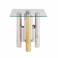 Everly Quinn Golden Stainless Steel Tempered Glass Coffee Table,End Table With Glass Top