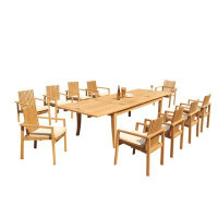 Teak Smith Grade-A Teak Dining Set: 94" Double Extension Rectangle Table And 8 Clipper Stacking Arm Chairs