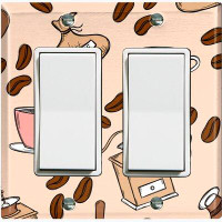 WorldAcc Metal Light Switch Plate Outlet Cover (Coffee Cups Beans Press Maker Tan - Double Rocker)