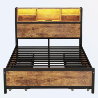 Ivy Bronx Metal Platform Bed With 4 drawers, Sockets and USB Ports,