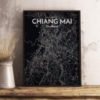 Made in Canada - Wrought Studio 'Chiang Mai City Map' Graphic Art Print Poster in Black