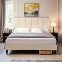 Ebern Designs Platform Bed Frame with Fabric Upholstered Headboard