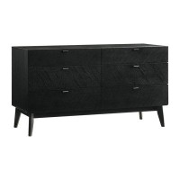 Corrigan Studio Liguria 55 Inch Wide Dresser, 6 Drawer, Diagonal Wood Grain, Black Finish