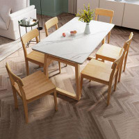 Orren Ellis Rock plate dining table and chair combination simple solid wood dining table(6 chairs)