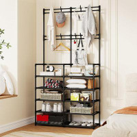 Rebrilliant 5-Tier Coat And Shoe Rack, Entryway Coat Rack With 8 Hooks, Double Row Shoes Organizer For Living Room, Bedr