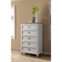 Lark Manor Anaissa Solid Wood 5 Drawer Chest in White Stain with Grey Top