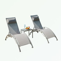 Arlmont & Co. Pool Lounge Chairs Set of 3 with Adjustable Aluminum and Metal Side Table