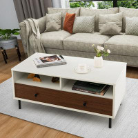 Ebern Designs Ebern Designs Coffee Table Modern Rectangle W/ Storage Shelf & Drawers Living Room Furniture