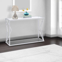 Brayden Studio Sofa Table With Glass Top And Bottom Shelf And Geometric Accent, Silver