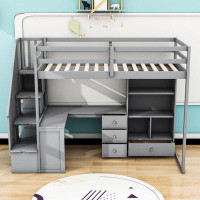 Harriet Bee Hadasa Twin 4 Drawer L-Shaped Bunk Beds with Bookcase and Built-in-Desk by Harriet Bee