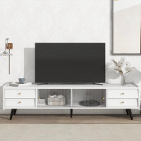Ebern Designs Tv Stand With Sliding Fluted Glass Doors
