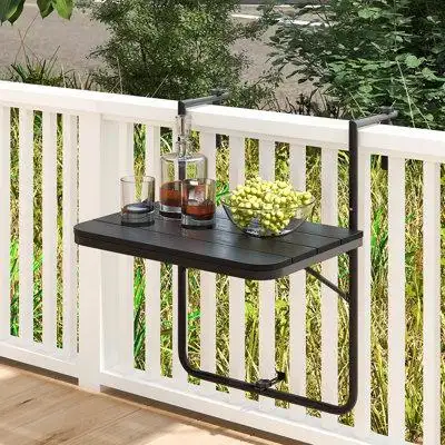 Topbuy Topbuy Patio Hanging Table Folding Balcony Railing Table w/ 3-Level Height All-Weather HIPS tabletop