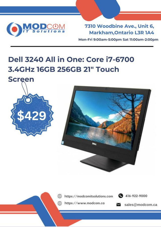 Dell 3240 All in One Desktop Computer - Core i7-6700 3.4GHz 16GB 256GB 21 Touch Screen FOR SALE!!! in Desktop Computers