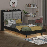 Red Barrel Studio Merilou Twin Size Upholstery Platform Bed Frame With LED Light Strips