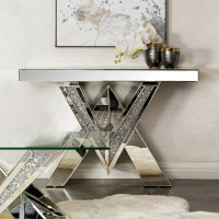 Everly Quinn Soheila V-shaped Sofa Table with Glass Top Silver