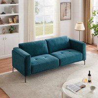 Latitude Run® Lanchester Mid Century Modern Blue Linen Sofa