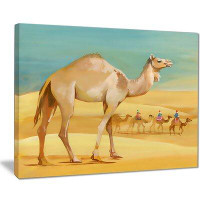 East Urban Home 'Camel Walking in Desert' Oil Painting Print on Canvas