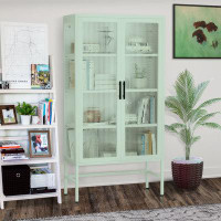 Latitude Run® Glass Door Storage Cabinet With Adjustable Shelves And Feet Cold-Rolled Steel Sideboard Furniture