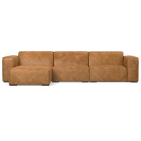 Simpli Home Rex Right-Facing Modular Sectional Sofa in Genuine Leather