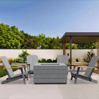 Rosecliff Heights Lois5-Pieces Rock And Fibreglass Fire Pit Table With 4 Foldable Plastic Adirondack Chair