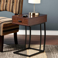 17 Stories 23" Brown Manufactured Wood And Iron Rectangular End Table With Drawer