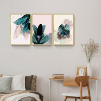 Bayou Breeze Plants And Leaves Wall Art - 3 Piece Picture Aluminum Frame Print Set On Canvas, Wall Decor For Living Room