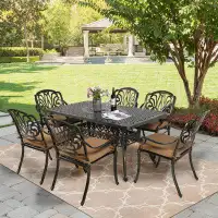 Bloomsbury Market Bloomsbury Market 7-Piece Outdoor Patio Dining Set, 6 Outdoor Dining Cushioned Chairs And 1 Rectangle