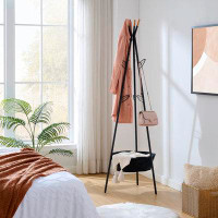 Latitude Run® Coat Rack Freestanding,Umbrella Holder,Entryway Coat Hanger Stand With Fabric Storage Basket And 6 Leaves