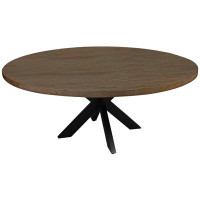Corrigan Studio 60" Gray Beige And Black Solid Wood And Iron Round Dining Table