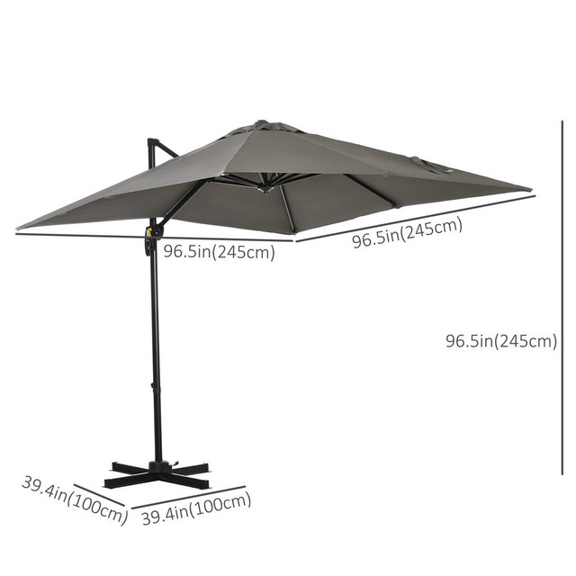 Patio Offset Umbrella 8' x 8' x 8' Light Grey in Patio & Garden Furniture - Image 3