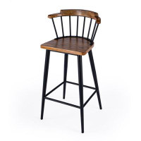 George Oliver Ione Wood and Iron Spindle Bar Stool