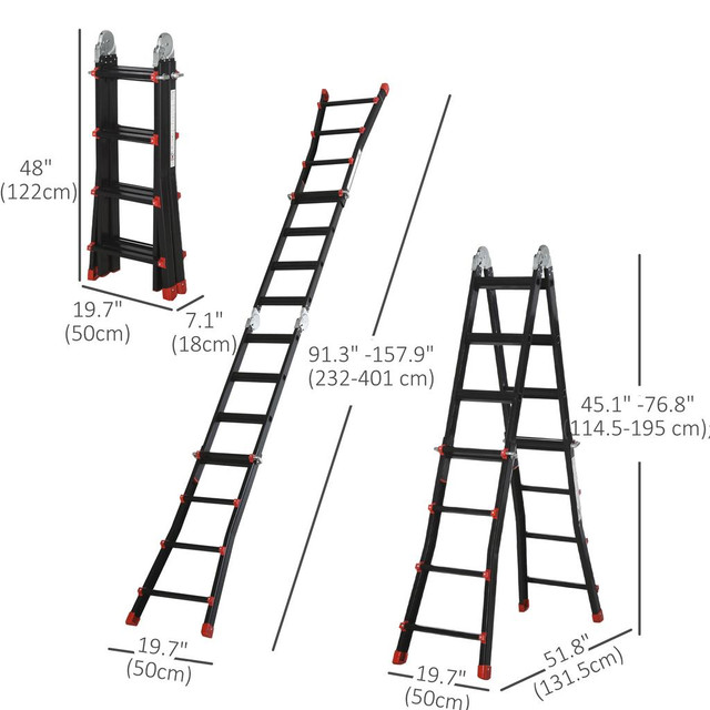 Telescopic Ladder 157.9" L x 19.4" W x 4.3" H Black in Other - Image 3