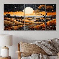 Winston Porter Farm Golden Harvest Pointillism V - Landscapes Wall Art Living Room - 5 Equal Panels