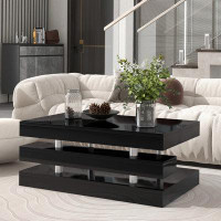 Ebern Designs 2-Tier Coffee Table with Silver Metal Legs, Rectangle Cocktail Table