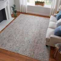 Bungalow Rose Maximiano Transitional Distressed, Ivory/Blue/Tan, 7'-10" X 10'-3" Area Rug