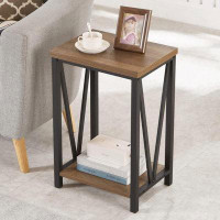 17 Stories 17 Storeys Side Table With Storage Shelf, Rustic End Table For Living Room, Wood And Metal Nightstand For Bed