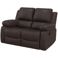 PU LEATHER MANUAL RECLINER SOFA, DOUBLE RECLINING LOVESEAT WITH PULLBACK CONTROL FOOTREST FOR LIVING ROOM, BROWN
