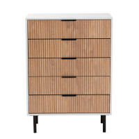 Latitude Run® Baxton Studio Karima Mid-Century Modern Two-Tone White And Natural Brown Finished Wood And Black Metal 5-D