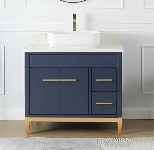 36, 42 & 60 Inch Navy Blue Finished Vanity with Quartz Top - Quartz Top w Vessel or NO Top  CFF in Cabinets & Countertops - Image 2