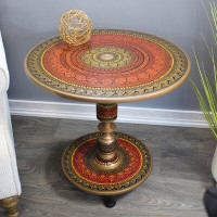Bungalow Rose Bungalow Rose Rosewood Round Wooden 24" Accent Table - Red