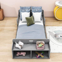 Red Barrel Studio Twin Size Wooden Floor Bed with Storage Footboard