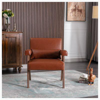 George Oliver Accent chair, rubber wood legs with Walnut finish. PU leather cover the seat