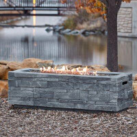 Real Flame Ledgestone Rectangle Propane Fire Table with Natural Gas Conversion Kit by Real Flame