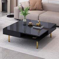 Mercer41 Exquisite High Gloss Coffee Table with 4 Golden Legs and Square Small Drawers