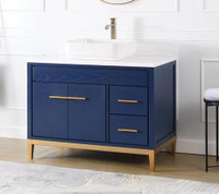 36, 42, 48 & 60 Inch Birch Veneered Blue Finished Vanity with - White Quartz Top w  Vessel or NO Top    CFF