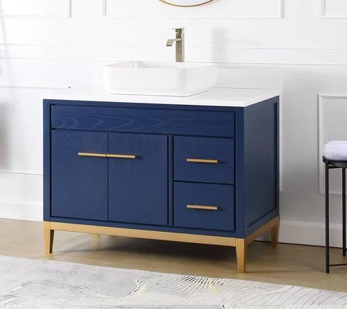 36, 42, 48 & 60 Inch Birch Veneered Blue Finished Vanity with - White Quartz Top w  Vessel or NO Top    CFF in Cabinets & Countertops