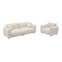 Hokku Designs 3+1 Oversized Loveseat Sofa For Living Room, Sherpa Sofa With Metal Legs, 3 Seater Sofa, Solid Wood Frame