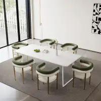 Orren Ellis White Rectangular Sintered Stone 70.87'' L x 31.5'' W Dining Table and 6 Chairs Dining Set