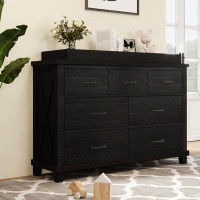 Gracie Oaks Rustic Farmhouse Style Solid Pine Wood Seven-Drawer Dresser With Changing Topper For Nursery, Bedroom-36.6"