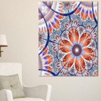 Design Art Brown and Blue Large Fractal Flower Graphic Art on Wrapped Canvas